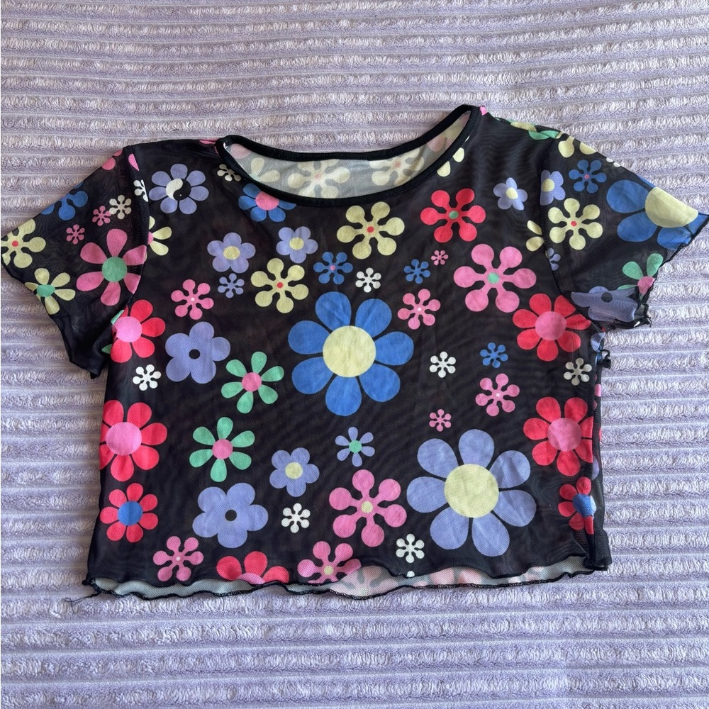 SHEIN Sheer Floral Mesh Crop Top 🌺– Size Large